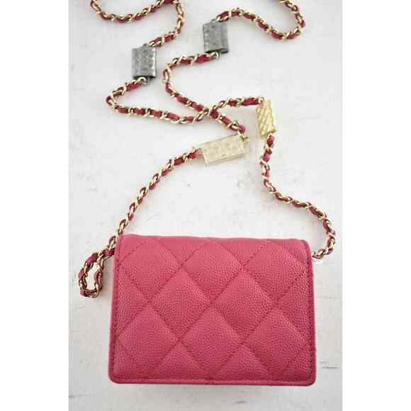 Chanel 21K Pink Caviar WOC Mini Wallet Chain Gold Charm Shoulder Crossbody Bag - Picture 6 of 8